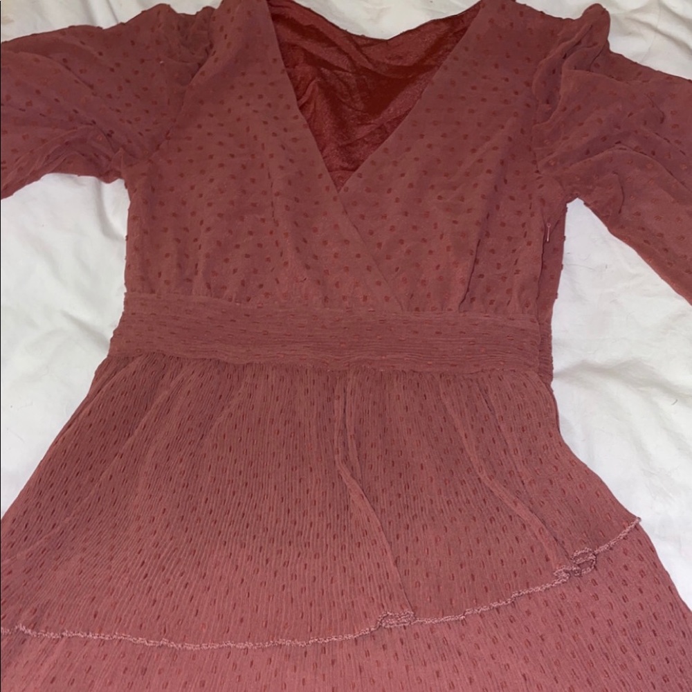 Goodnight Macaron mauve clip-dot tiered dress